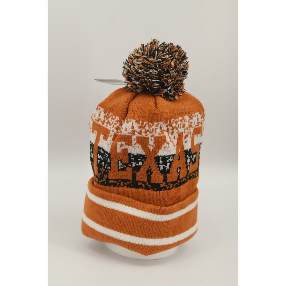 New York Headwear Texas Beanie Burnt Orange White Pom Pom Cuffed Knit Winter Cap
